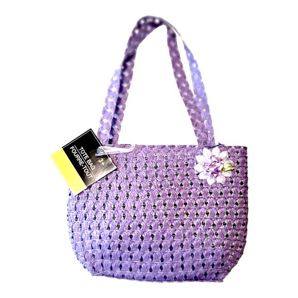 Girls Sun Hat And Purse Purple Woven Straw With Spring Flower Details Dress Up - Picture 4 of 7